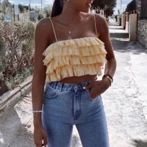 ZARA yellow tulle crop top